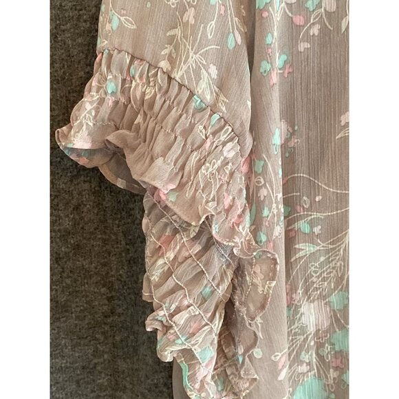 Torrid Blouse Gray Pink Teal Floral Button Front Tie Sheer Top Women 3 - Picture 4 of 8